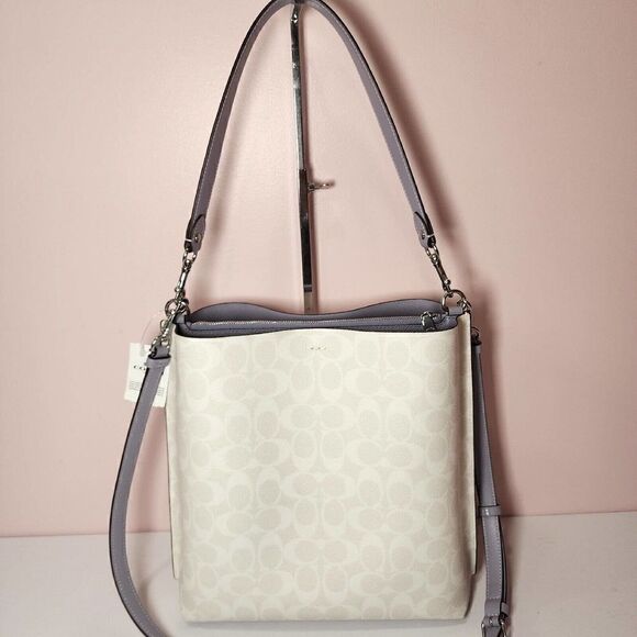 NWT COACH CA561 MOLLIE BUCKET BAG IN SIGNATURE CANVAS Chalk Mist Purple - Picture 4 of 7